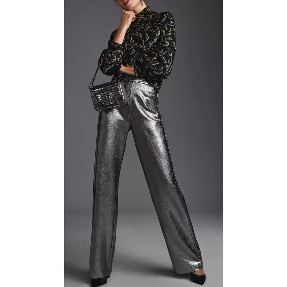 Anthropologie X Hutch Silver Metallic Pants Size M